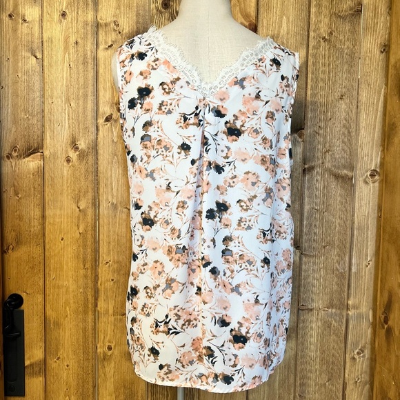 Pleione Large Floral Sleeveless Blouse Lace Silky Tank Shirt Romantic Feminine - Picture 3 of 9